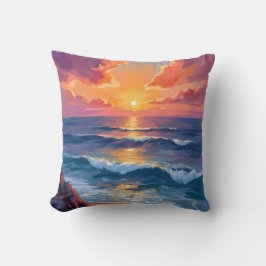 Goldene Küste | Ozean Sonnenuntergang Aquarellmale Kissen
