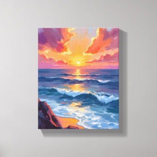 Goldene Küste Ozean Sonnenuntergang Aquarellmale Leinwanddruck