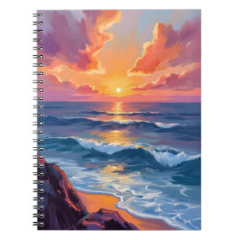 Goldene Küste | Ozean Sonnenuntergang Aquarellmale Notizblock