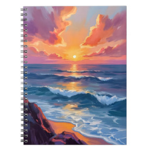 Goldene Küste   Ozean Sonnenuntergang Aquarellmale Notizblock