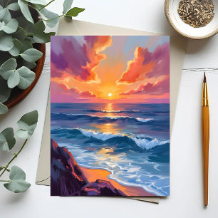Goldene Küste   Ozean Sonnenuntergang Aquarellmale Postkarte