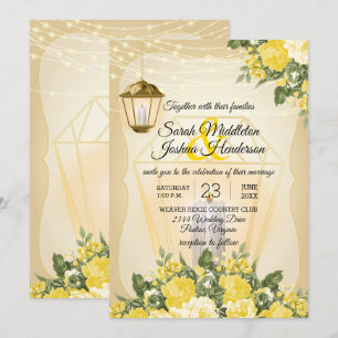 Goldene Lanterns und gelbe Blume Hochzeit Einladung