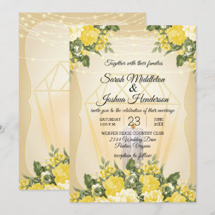 Goldene Laterne und gelbe Blumenhochzeit Einladung