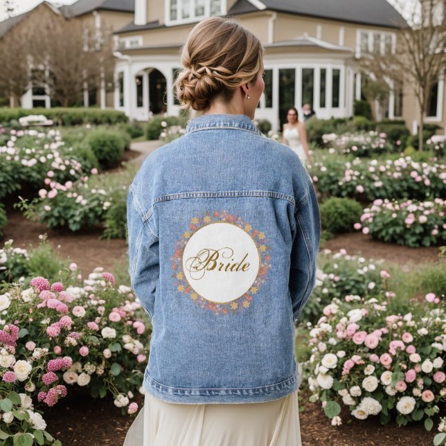 Goldene Lavendel Blume Blumenzitat Hochzeit Jeansjacke (Hochzeit Rückseite)