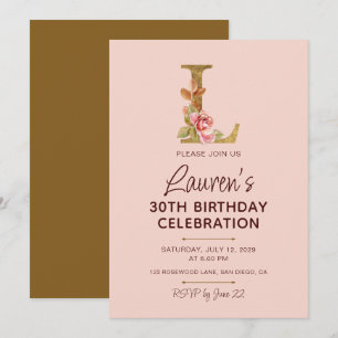 Goldene Letter L Monogramm-Blush-Rosen Einladung