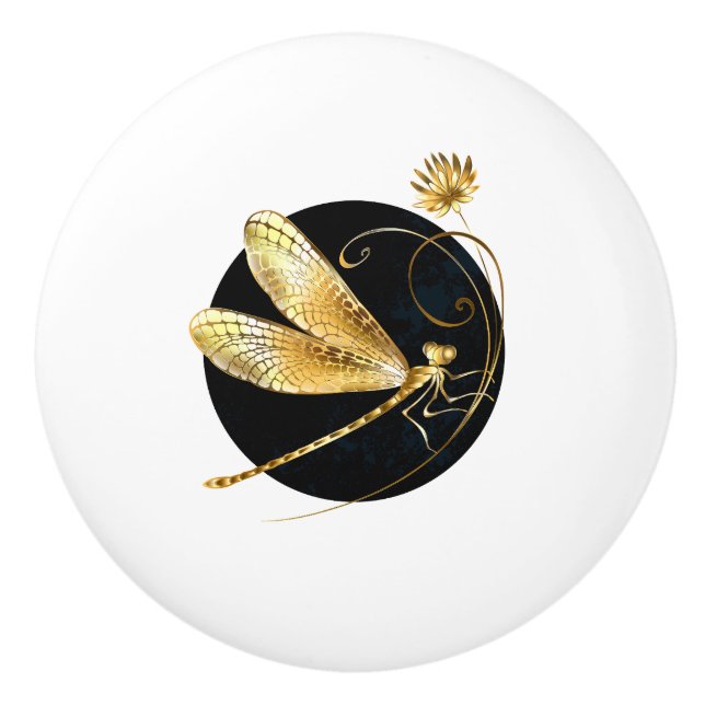 Goldene Libelle Keramikknauf (Vorderseite)