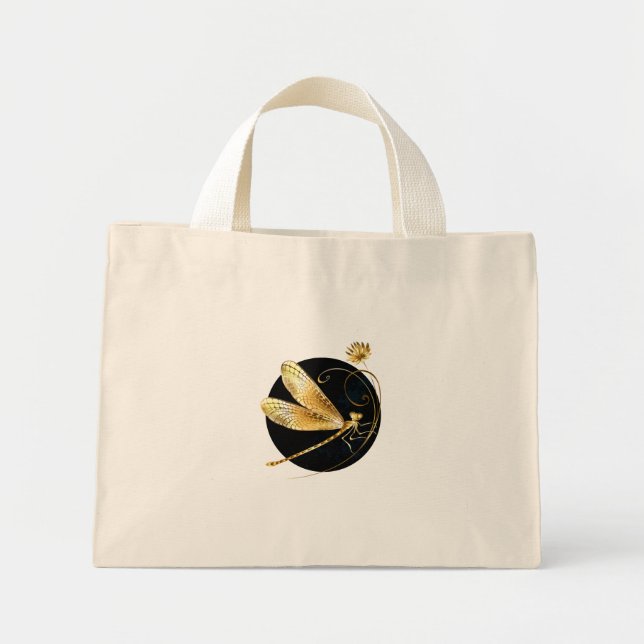 Goldene Libelle Mini Stoffbeutel (Vorne)