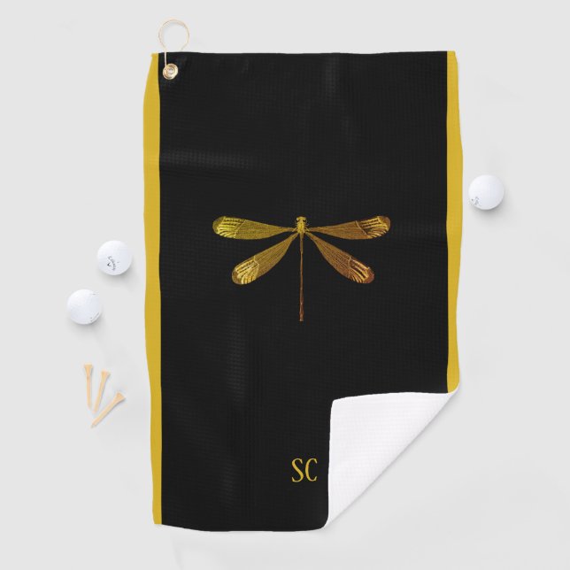 Goldene Libelle mit benutzerdefiniertem Text Golfhandtuch (Insitu)