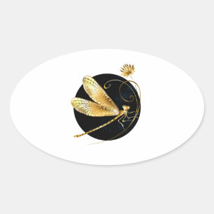 Goldene Libelle Ovaler Aufkleber