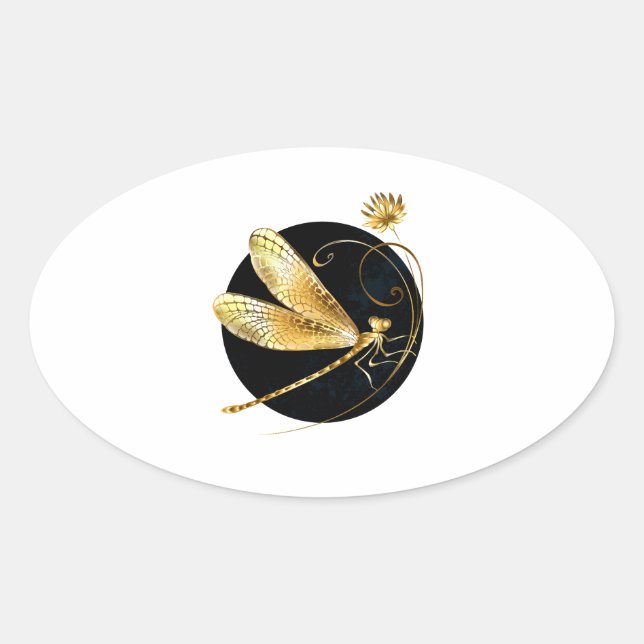 Goldene Libelle Ovaler Aufkleber (Vorderseite)
