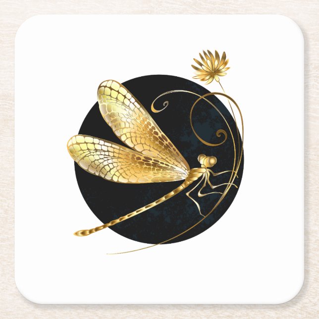 Goldene Libelle Rechteckiger Pappuntersetzer (Vorderseite)