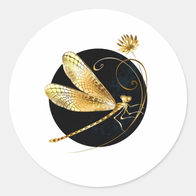 Goldene Libelle Runder Aufkleber (Vorderseite)
