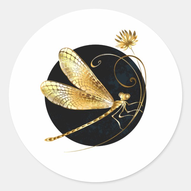 Goldene Libelle Runder Aufkleber (Vorderseite)