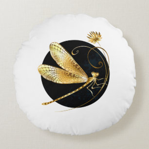 Goldene Libelle Rundes Kissen