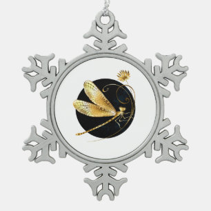 Goldene Libelle Schneeflocken Zinn-Ornament