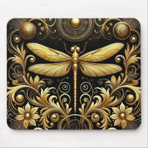 Goldene Libelle umgeben von aufwendigen Blumenmoti Mousepad
