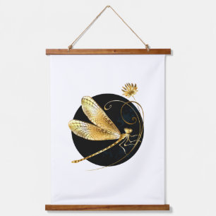 Goldene Libelle Wandteppich Mit Holzrahmen
