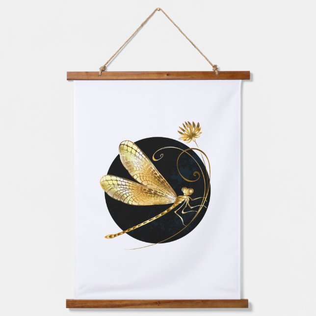 Goldene Libelle Wandteppich Mit Holzrahmen (Vorderseite)