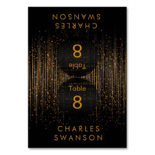 Goldene Lichtdusche   Platzkarten mit DIY-Text Tischnummer