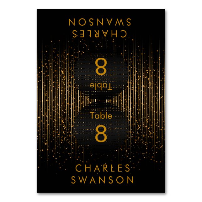 Goldene Lichtdusche | Platzkarten mit DIY-Text Tischnummer (Vorderseite)