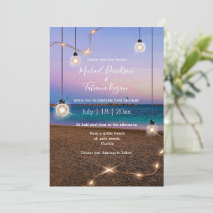 Goldene Lichter - Hochzeit am Strand Mitteilungskarte