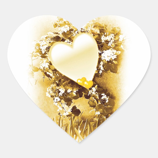 Goldene Liebe_ Herz-Aufkleber (Vorderseite)