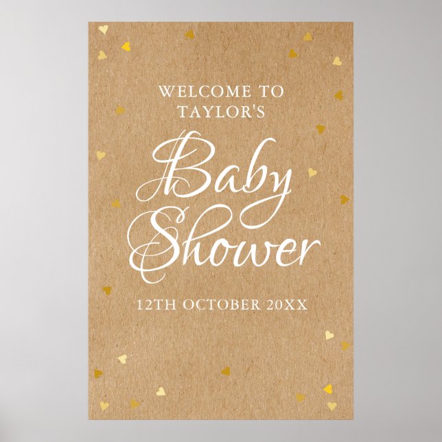 Goldene Liebe Herz Babydusche Begrüßungszeichen Poster (Vorne)