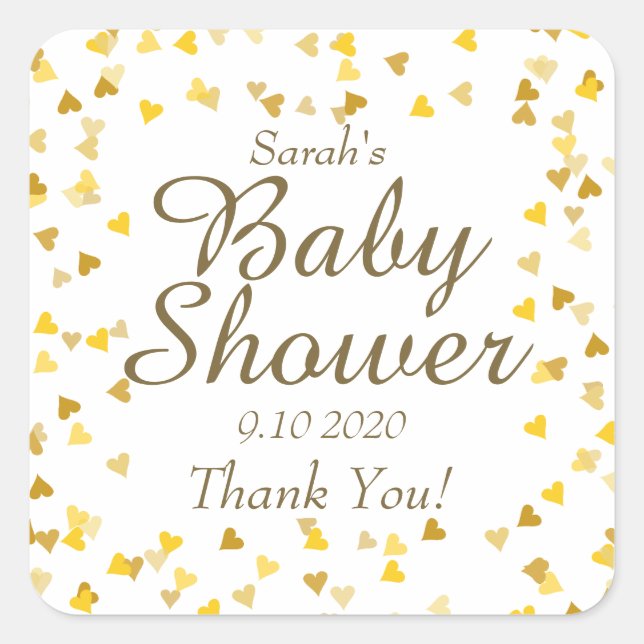 Goldene Liebe Herz Kinderdusche / Sprinkle / Paare Quadratischer Aufkleber (Vorderseite)