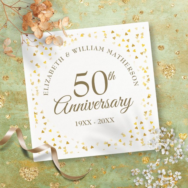 Goldene Liebe zum 50-jährigen Jubiläum Herzchen Co Serviette (50th Anniversary Golden Love Hearts Confetti Napkins)