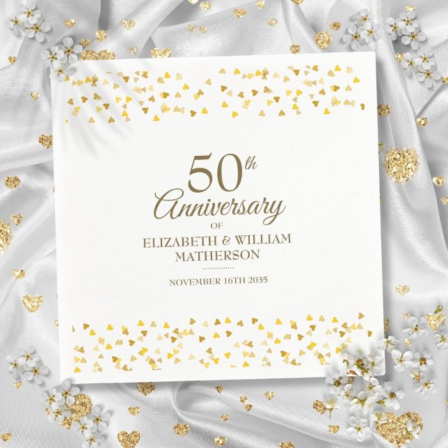 Goldene Liebe zum 50-jährigen Jubiläum Serviette (50th Anniversary Gold Love Hearts Confetti Napkins)