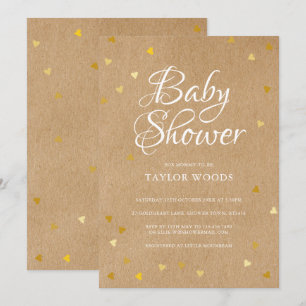 Goldene Liebesherzen Baby Shower Rustikale Kraft B Einladung
