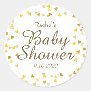 Goldene Liebesherzen Baby Shower / Sprinkle / Paar Runder Aufkleber