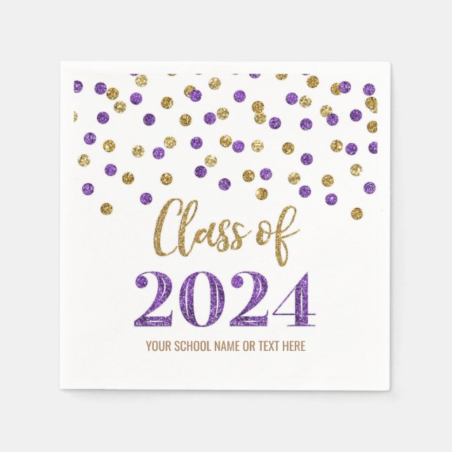 Goldene Lila Confetti-Klasse 2024 Napkins Serviette (Vorderseite)