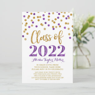 Goldene Lila Glitzer Confetti Graduation Party 202 Einladung
