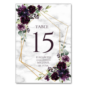 Goldene Lila Marmorplatte Tischnummer