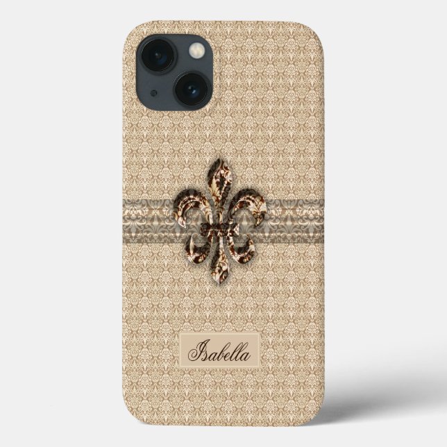 Goldene Lilie mit Cream Damask Muster Case-Mate iPhone Hülle (Rückseite)