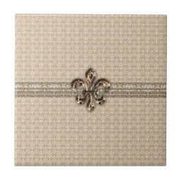 Goldene Lilie mit Cream Damask Muster Fliese