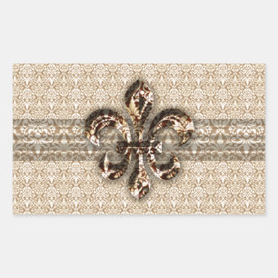 Goldene Lilie mit Cream Damask Muster Rechteckiger Aufkleber