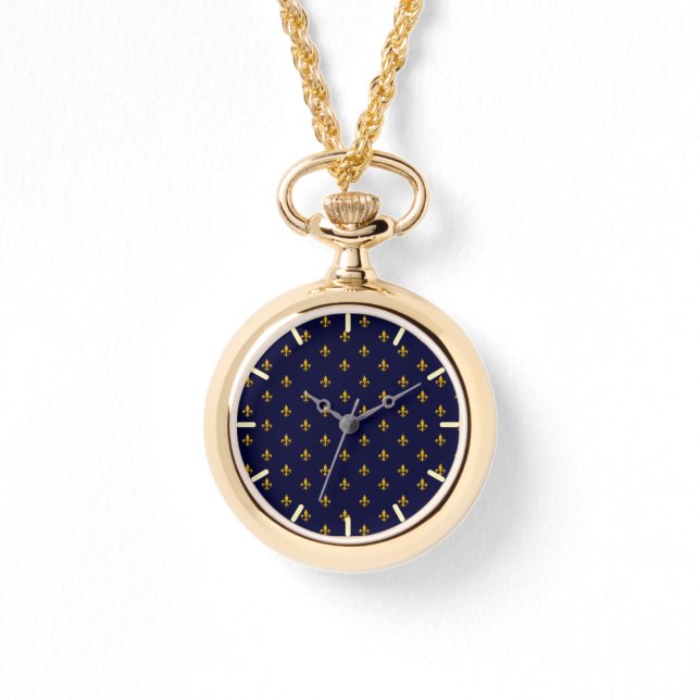 Goldene Lilie über Navy Blue Armbanduhr (Vorderseite)