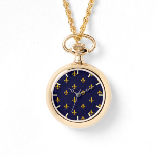 Goldene Lilie über Navy Blue Armbanduhr