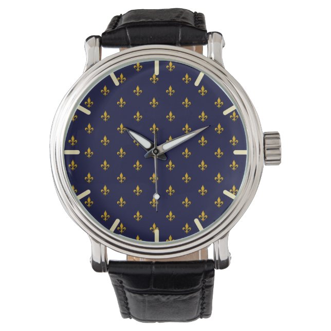 Goldene Lilie über Navy Blue Armbanduhr (Vorderseite)