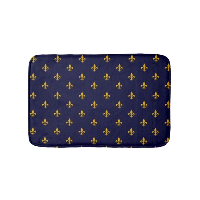 Goldene Lilie über Navy Blue Badematte (Vorderseite)