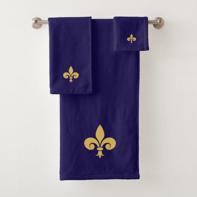 Goldene Lilie über Navy Blue Badhandtuch Set (Insitu)