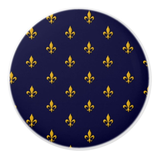 Goldene Lilie über Navy Blue Keramikknauf (Vorderseite)