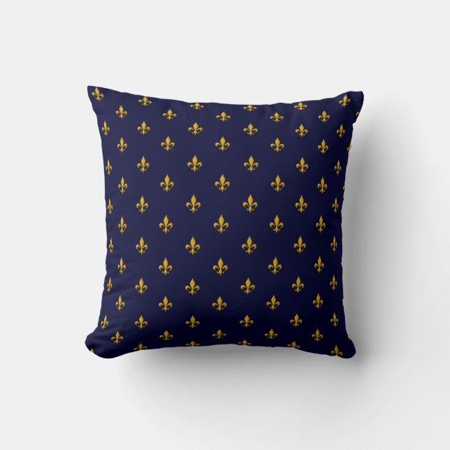 Goldene Lilie über Navy Blue Kissen (Vorderseite)