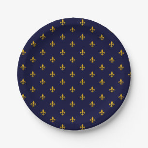 Goldene Lilie über Navy Blue Pappteller