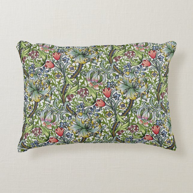 Goldene Lilien-Blumenchintz William Morriss Dekokissen (Vorderseite)