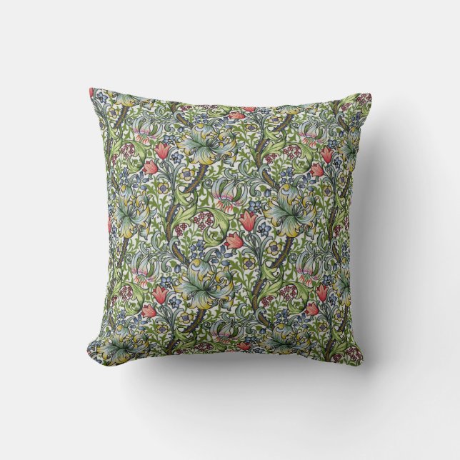 Goldene Lilien-Blumenchintz William Morriss Kissen (Vorderseite)