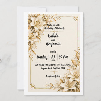 Goldene Lilien-Hochzeitseinladung Einladung