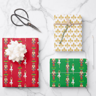 Goldene Lilienblumen, Nussknacker und Balletttänze Geschenkpapier Set